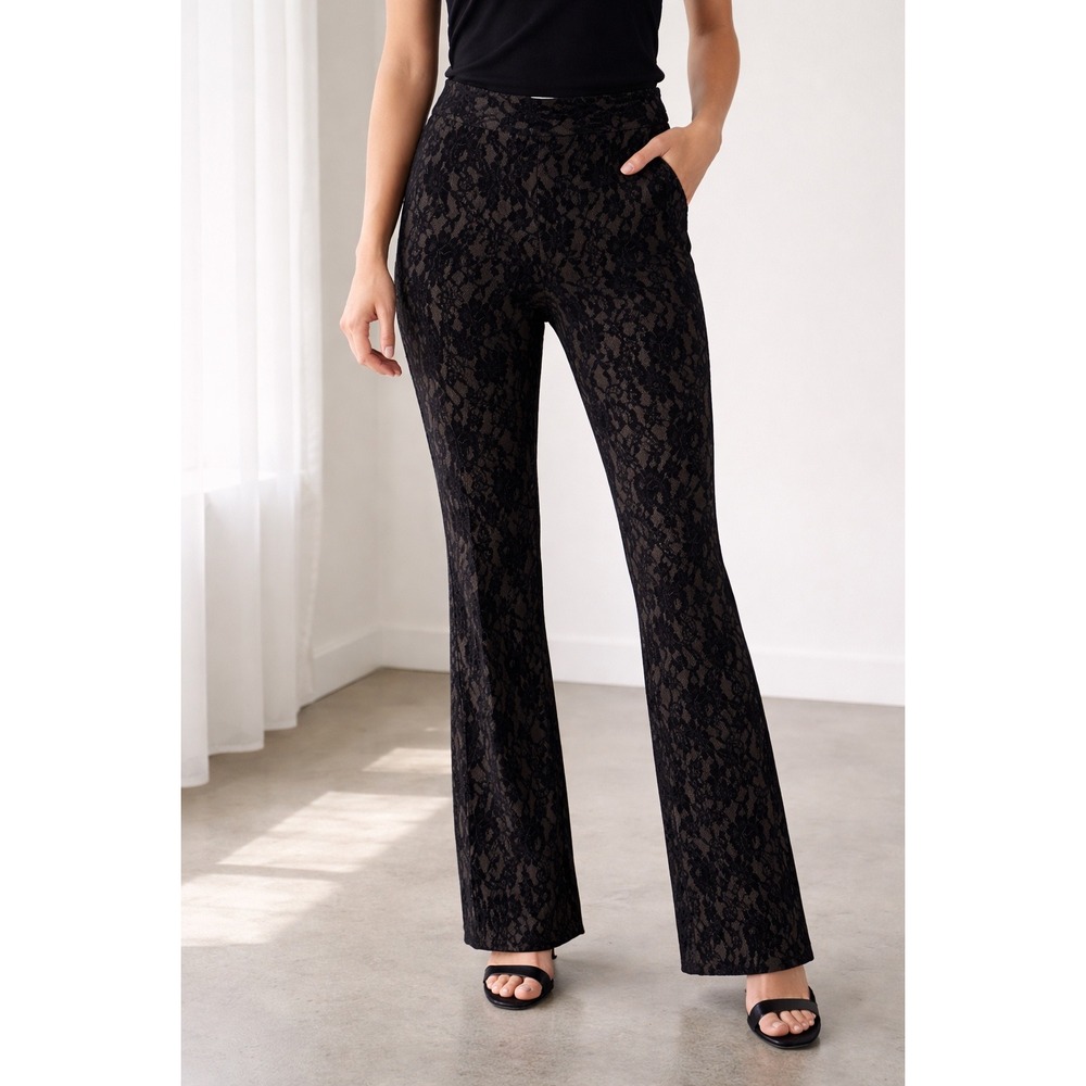 Harold's Women's Black Velvet Floral Lace Design‎ Dress Pants Side Zip Sz 4 Goth